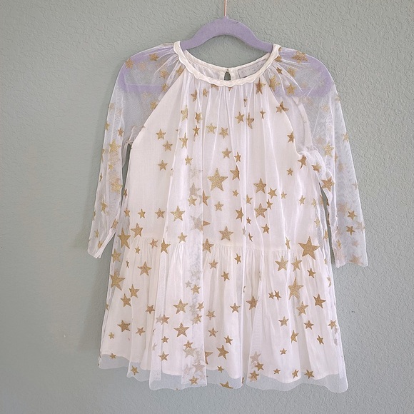 STELLA MCCARTNEY Girls Gold Star Cream Dress - Picture 1 of 5